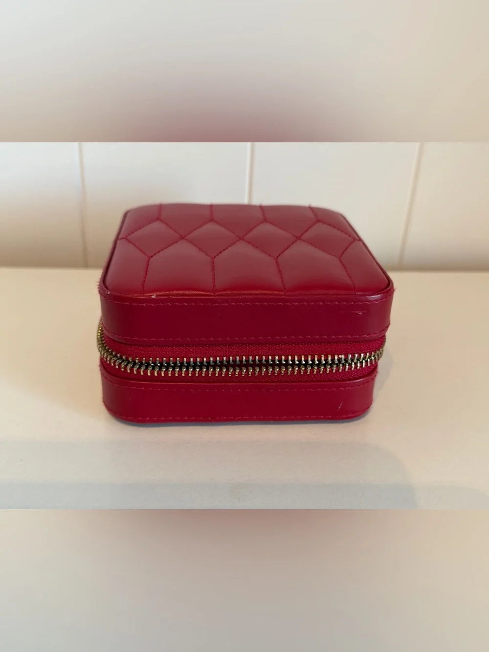 WOLF Red Quilted Leather Jewelry Case with Tassel Wristlet